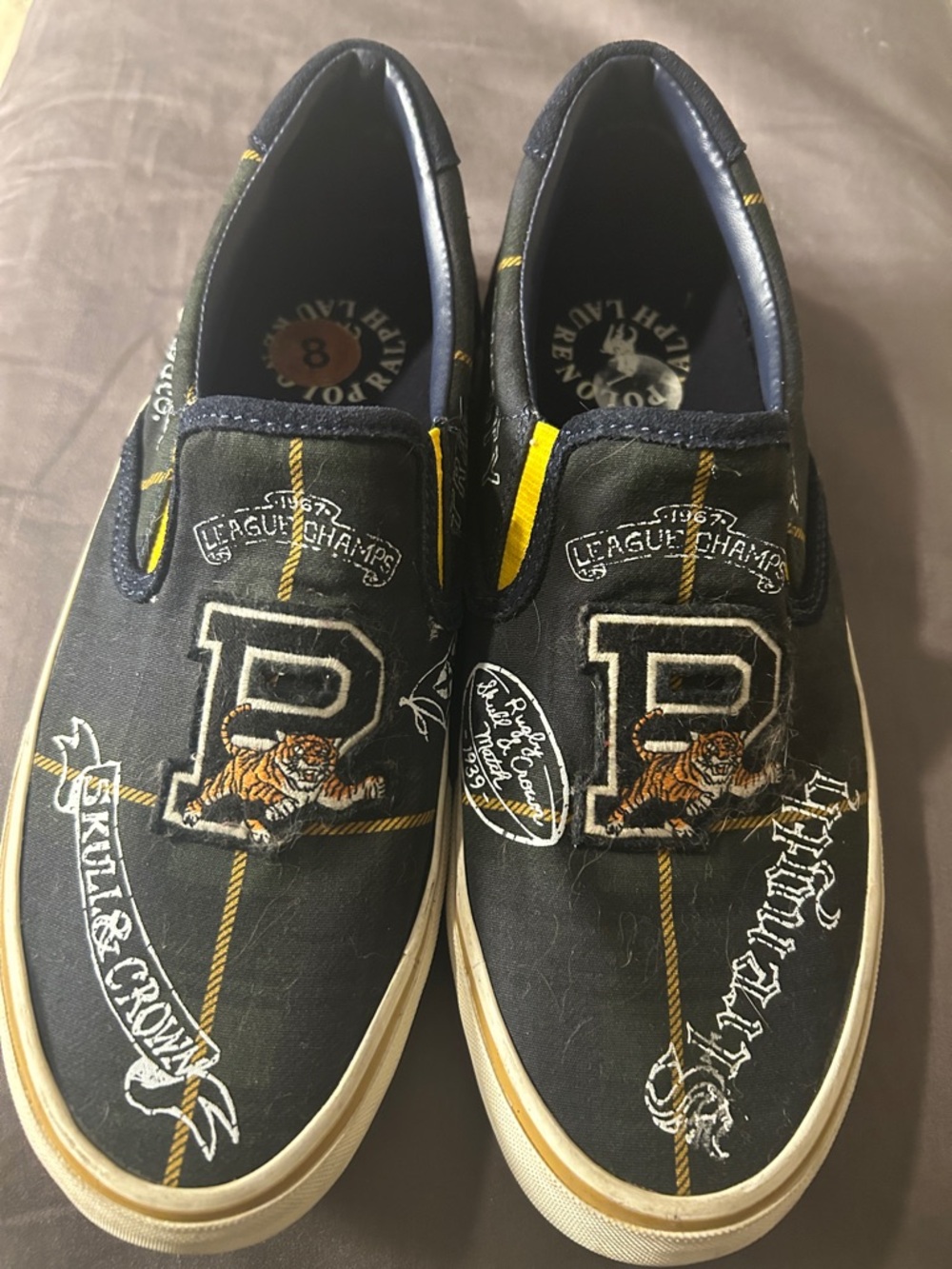 Polo Ralph Lauren Thompson III Mens Tiger Patch preppy Slip On Shoes Sz 8